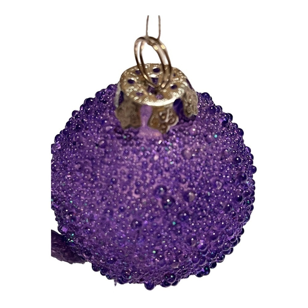 Christmas Vtg glass ornaments applied glass irridescent beads purple 3 shapes. - Picture 10 of 10